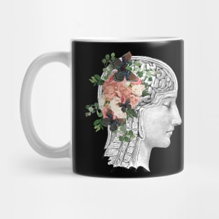 Brain human anatomy,Floral, apricot roses, Mental Health Mug